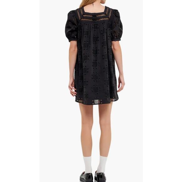 English Factory Embroidered Cotton Eyelet Shift Dress In Black Size‎ XS - Picture 2 of 12